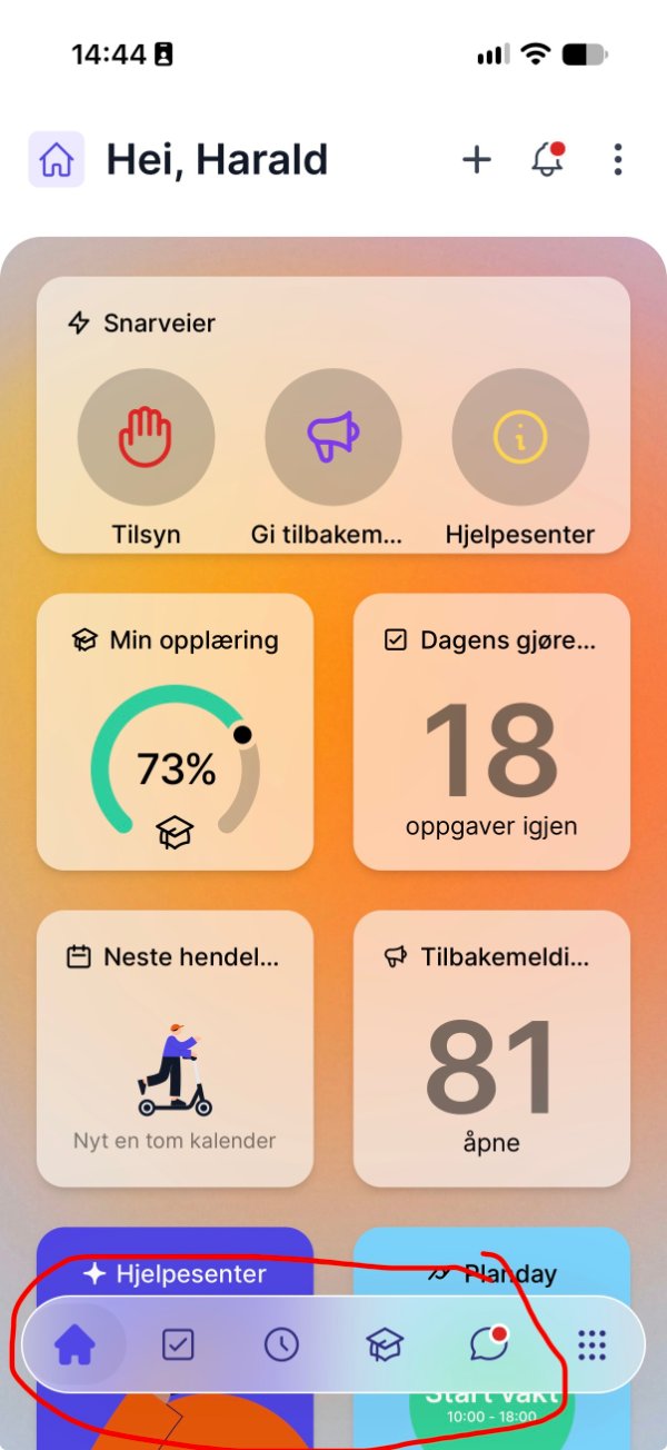 Skjermbilde: mobil hovedmeny