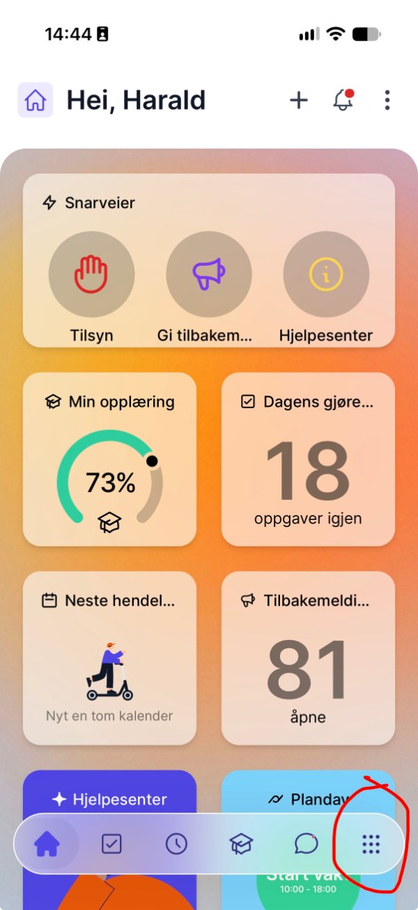 Skjermbilde: mobil lokasjonsmeny knapp