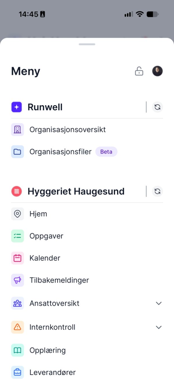 Skjermbilde: mobil lokasjonsmeny