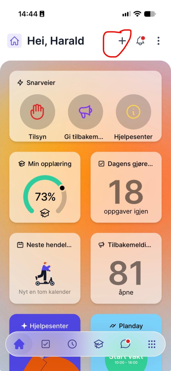 Skjermbilde: mobil plussknapp